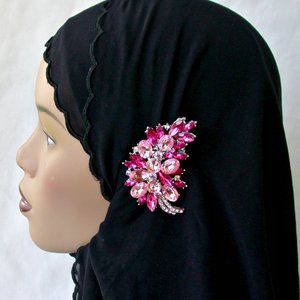 Crystal Fashion Hijab Pin Abaya Pink Leaf color Lapel Pin